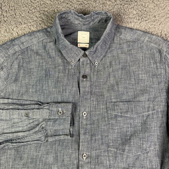 Gap Chambray Work Shirt Mens XL Blue Wash Pocket Denim Clean Dark Button Down - Picture 1 of 9